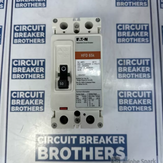 Eaton HFD2050 50 Amp 600V 2 Pole HFD 65k Circuit Breaker-Warranty(Ship Same Day)