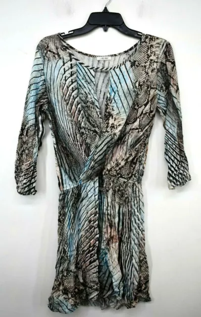 Nice Club Womens Multi Colored Snake Print Cross V Neck Long Sleeve Dress Sz S