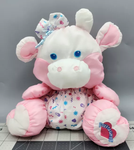 Vintage 12" Fisher Price 1999 Puffalumps Pink Soft Baby Cow