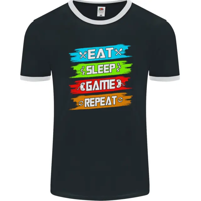 Eat Sleep Game Funny Gamer Gaming Mens Ringer T-Shirt FotL