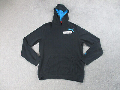 Puma Hoodie Mens 34/36 Black Pullover Hooded Long Sleeve Casual Big Logo Mans
