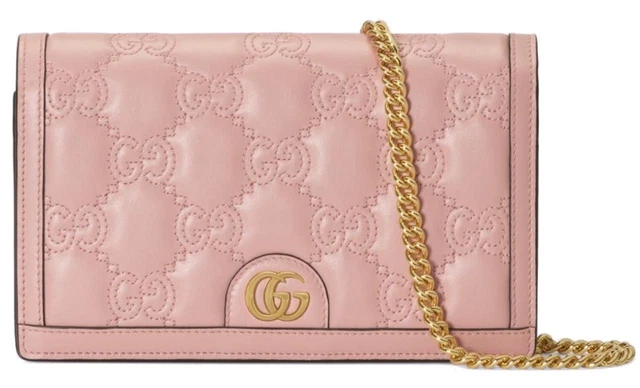 New Gucci Light Pink Gg Matelasse Signatur Leather Chain Wallet Clutch Bag W/Box New Gucci Light Pink Gg Matelasse Signatur Leather Chain Wallet Clutch Bag W/Box