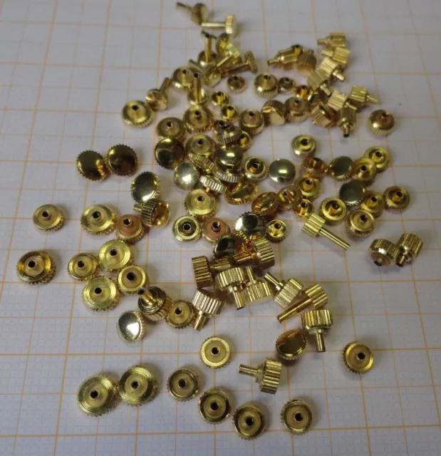 Bastler Lot mit ca.100 älteren Aufzugskronen vergoldet für AU meist 0,9 mm Lager