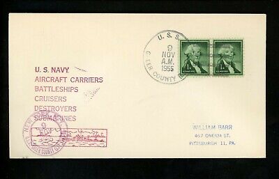 US Naval Ship Cover USS Greer County LST-799 Cold War 11/9/1955