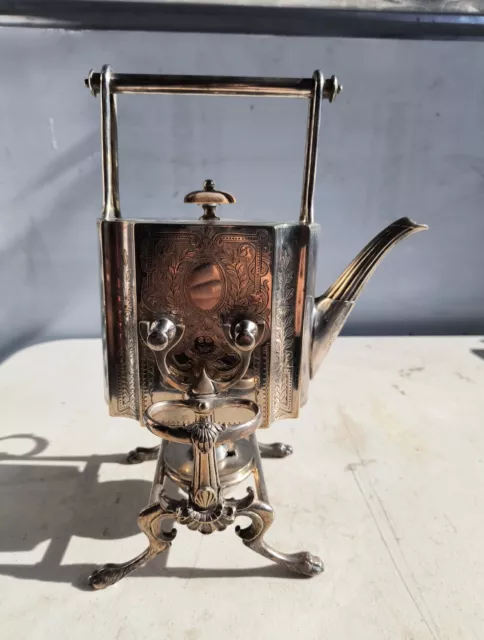 Art Deco Silver Plated Ornate Spirit Kettle Teapot C:1890s