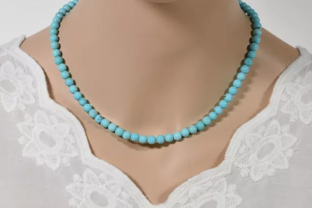 Collier de perles rondes lisses en Turquoise bleu naturel pour femmes, 18...