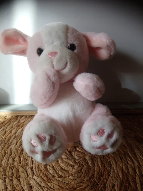 Peluche doudou chien rose blanc 20 cm Gipsy état neuf + cadeau 2