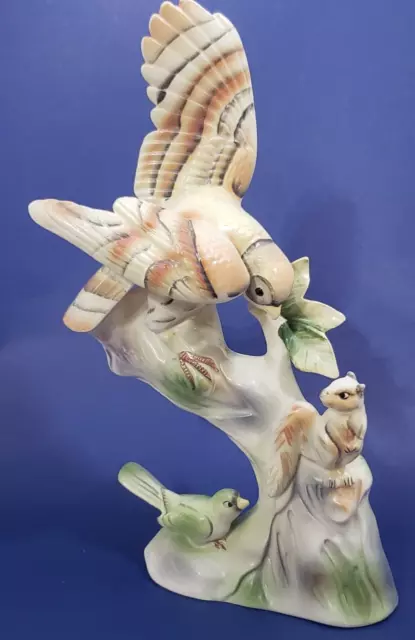 Vintage Sonsco Japan Ceramic Bisque Birds & Squirrel Figurine RARE Animal Decor