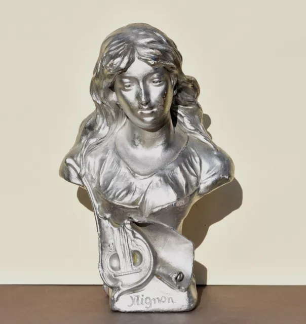 Ancien buste en plâtre jeune femme art nouveau « MIGNON  »