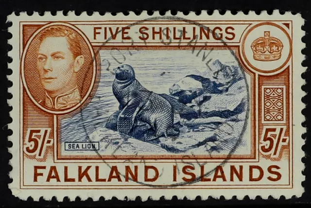 Falkland Islands 1938-50 5s Indigo and Pale Yellow-brown, Sg 161a, Fine Cds Used