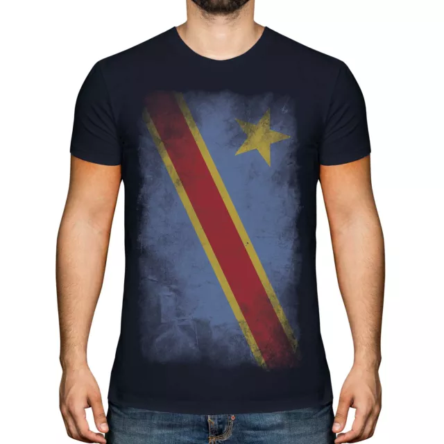 Democratic Rep. Of Congo Faded Flag Mens T-Shirt Tee République Démocratique Du