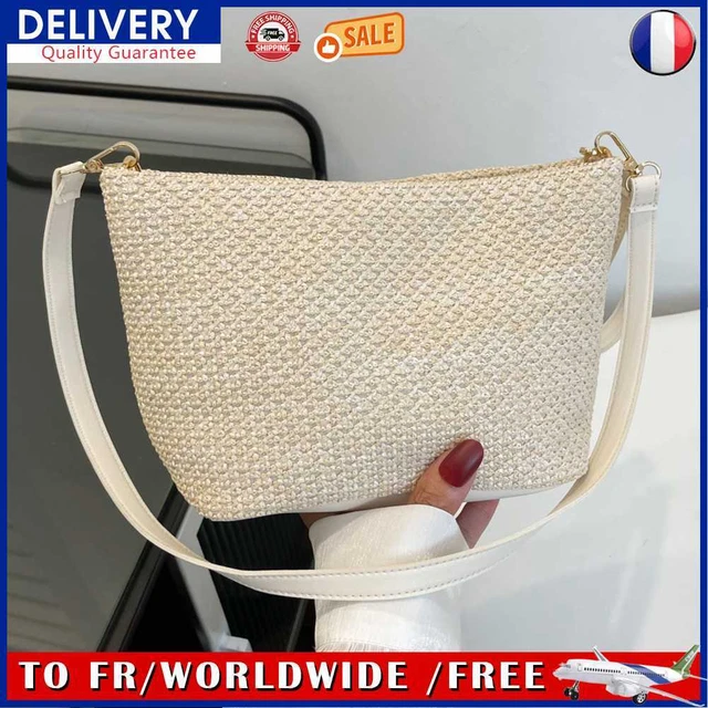 Women Crossbody Bag Straw Satchel Bags for Summer Travel Vacation (Beige)