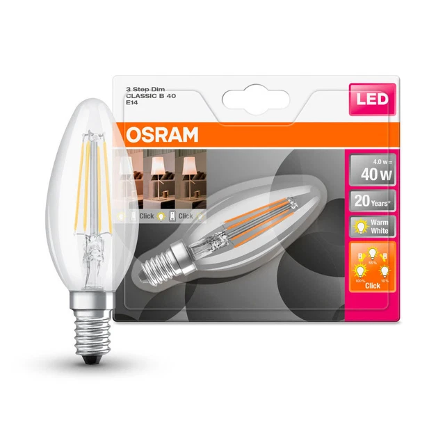 Osram LED Filament Kerze 4W = 40W E14 klar 470lm warmweiß 3-Step Duo Click Dim