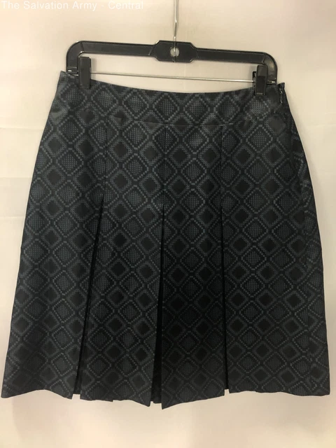 Ann Taylor Womens Blue Black Diamond Side Zip Pleated A-Line Skirt Size 6