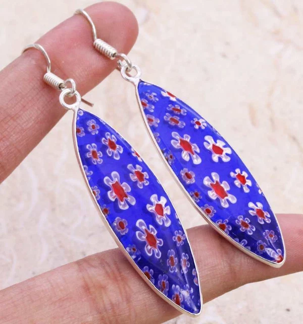 Dichroic Glass 925 Silver Plated Handmade Earrings of 2.2" Ethnic Gift