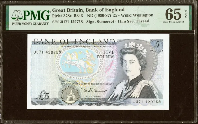 England, Great Britain QEII 5 Pounds ND (1980-87) GEM UNC PMG 65 EPQ