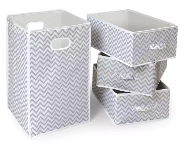 Folding Hamper and  in Gray Chevron