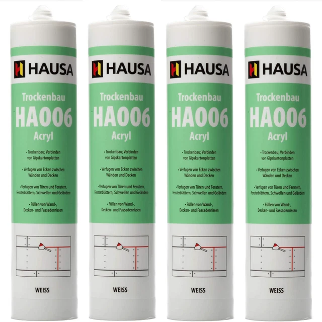 4x Maleracryl Weiß Bauacryl Dichtstoff Innen & Außen elastische Dichtmasse Hausa