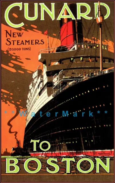 290061 Cunard Ship Line 1930 Steamers To Boston Ocean Travel PRINT POSTER UK