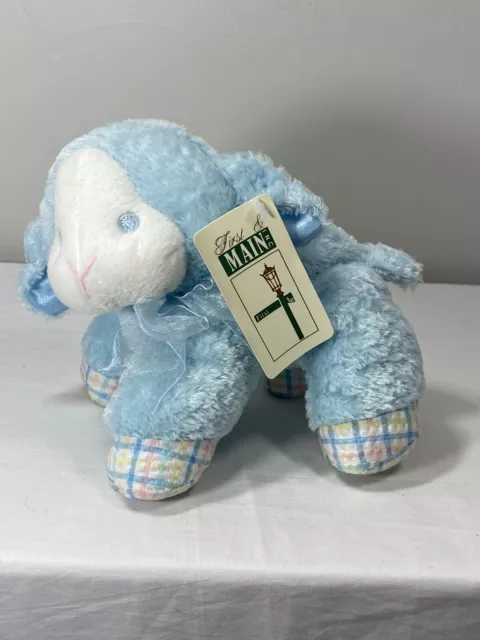 NWT First & Main Plush Lamb Bambino Lambino Blue Pastel Plaid Feet Jingle Rattle