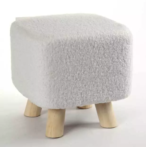 Pouf Sgabello Poggiapiedi Quadrato BIANCO Pouff Gambe Legno 28*27 cm