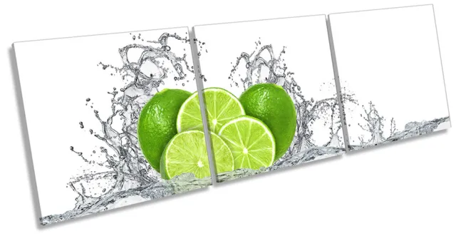 Green Lime Slices Kitchen Picture CANVAS WALL ART Triple Print White