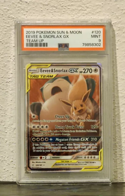 Pokemon 2019 PSA 9 Eevee & Snorlax #120 Sun & Moon Team Up ENG Offerta Primavera