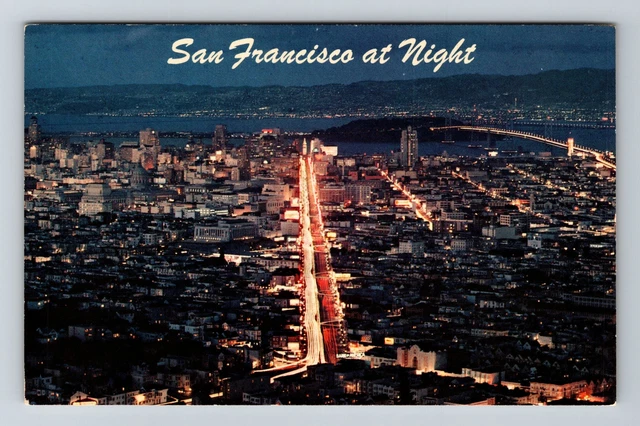 San Francisco CA- California, Aerial Scenic Night View, Vintage Postcard