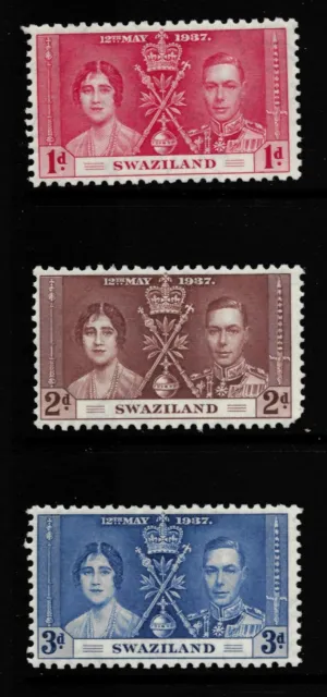 1937 Coronation Stamps From Swaziland Sg25-27. Mounted Mint.
