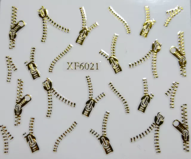 Nail art stickers autocollants bijoux d'ongles: fermetures éclair zip dorés