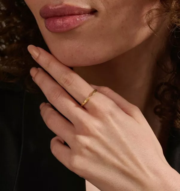 Streifen Ehering 14K Solid Gold Minimalist Damen Einfach Ring Weihnachtsgeschenk