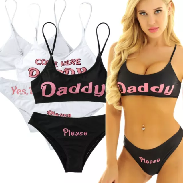 Sexy Women Yes Daddy Lingerie Set Underwire Bikini Suits Cami Bra Top +Briefs
