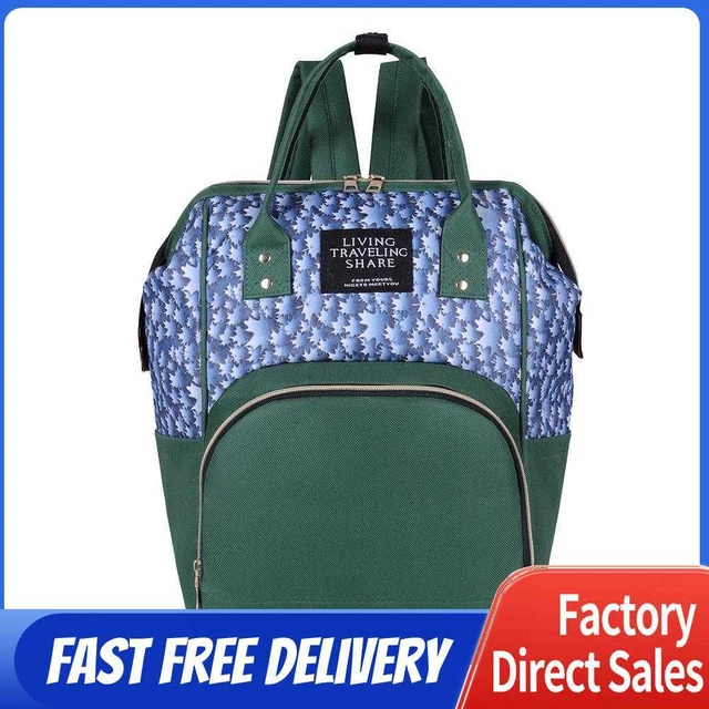 Plant Print Mommy Travel Backpacks Big Maternity Nappy Diaper Bags (Green)