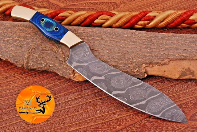 Custom Handmade Forged Damascus Steel Blade Santoku Chef Kitchen Knife 1271