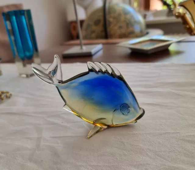 Schöner Glas-Fisch, Lauscha, lauschaer Glaskunst, blau-gelb, ca. 13 x 8 cm