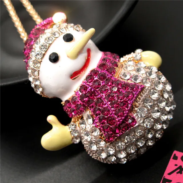 Fashion Women Rhinestone Rose Cute Snowman Crystal Pendant Chain Necklace