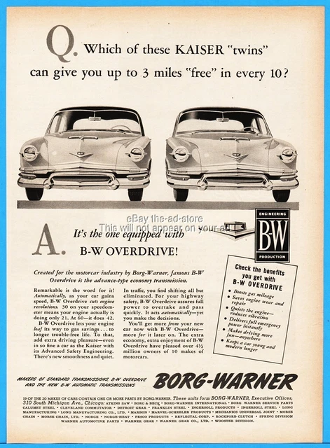 1952 Kaiser Frazer Borg Warner Overdrive Vintage Illustrated 50s ad
