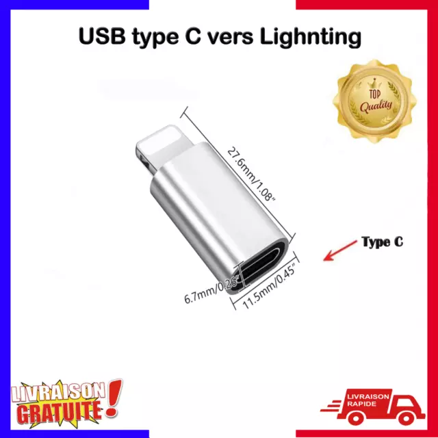 Adaptateur USB type C femelle vers 8 pin mâle pour iPhone