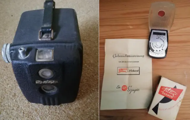 Daci Box Kamera Rollfilm  und Belichtungsmesser DDR Filux Rekord