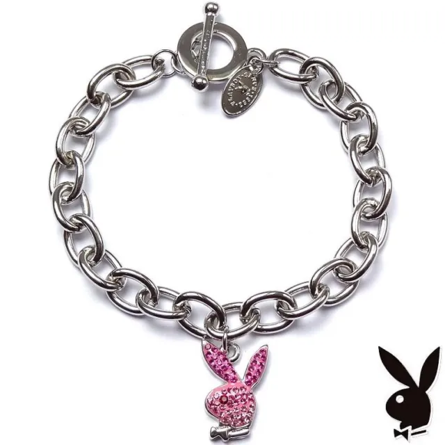 Playboy Charm Bracelet Link Pink Swarovski Crystal Bunny Toggle y2k Play Boy NOS