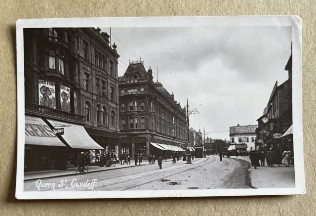Queen Street Cardiff Wales Real Photographic Postcard