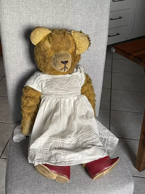 Alter antiker Teddybär Bär Holzwolle 66 cm