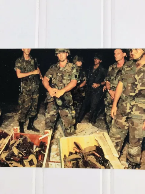 US ARMY MP in GRENADA Invasion WEAPONS and GUNS SEIZED  POSTCARD 1983 Unposted 3