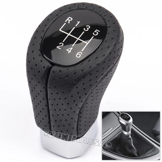 L&P A277-1 Pommeau De Levier De Vitesse En Cuir Perforé Noir 6 Vitesses - Foto 2