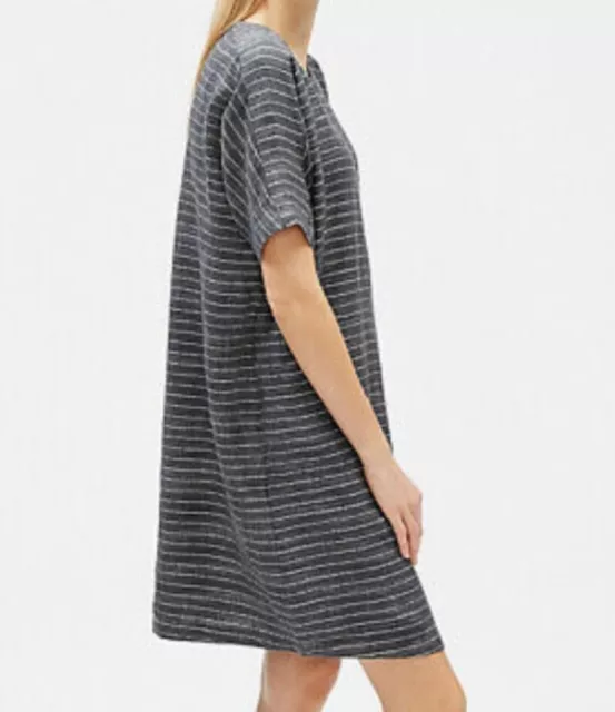 Eileen Fisher Women's Size Large Organic Linen Delave Pinstripe Shift Dress GUC