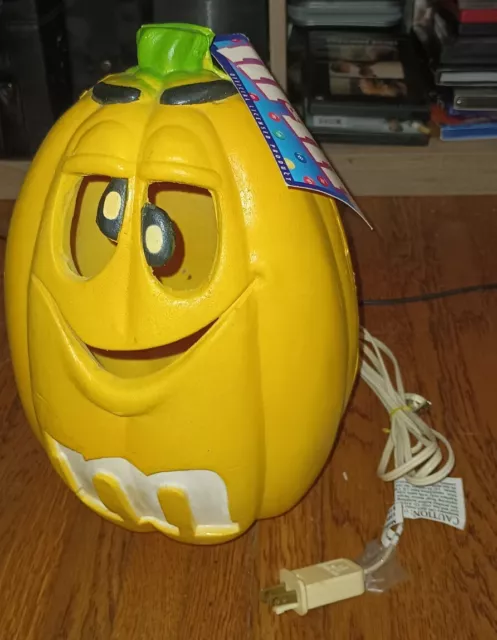 Trendmasters Yellow M&M Light-up Blow Mold Pumpkin Jack O Lantern Halloween 12"