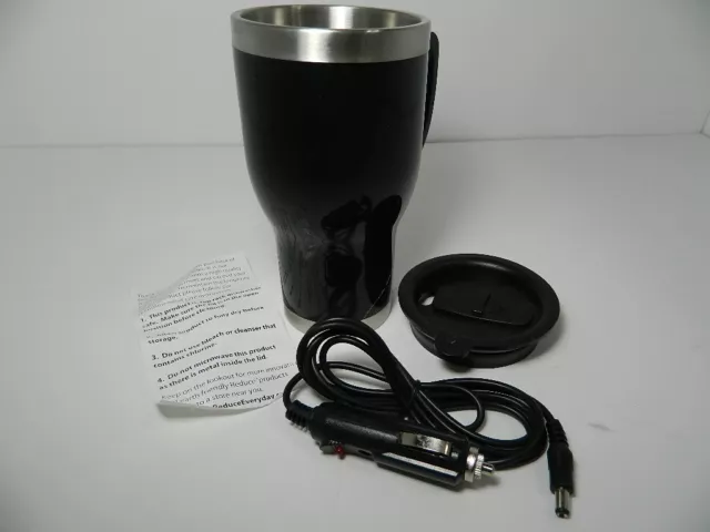 Stainless Steel Heated Travel Mug 12V Adapter 14oz w/Lid 6.5" Tall Brand New