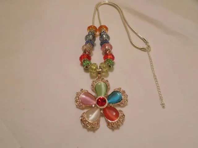 NWT rainbow flower sparkle Silver Bead Betsey Johnson Necklace Bling Gift Boxed