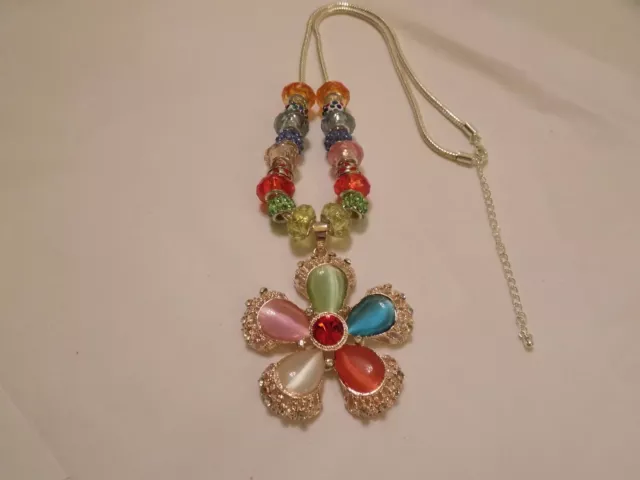 NWT rainbow flower sparkle Silver Bead Betsey Johnson Necklace Bling Gift Boxed
