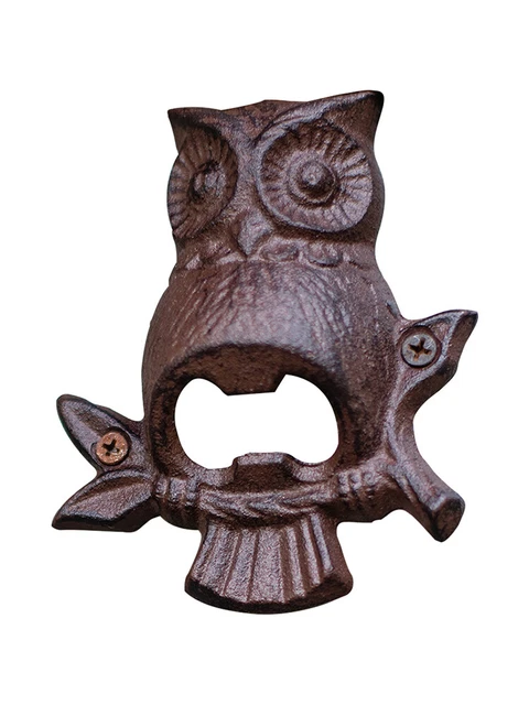 Owl Beer Bottle Opener Cast Iron Wall Mounted Rustic Brown Bar Decor